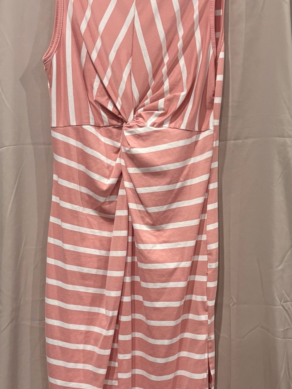 SHEIN Pink and White Striped Knot-Front Maxi Dress